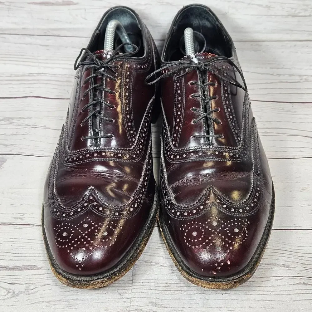 FLORSHEIM Men's Burgundy Leather Wingtip Brogue Oxford Dress Shoes US 11.5 D